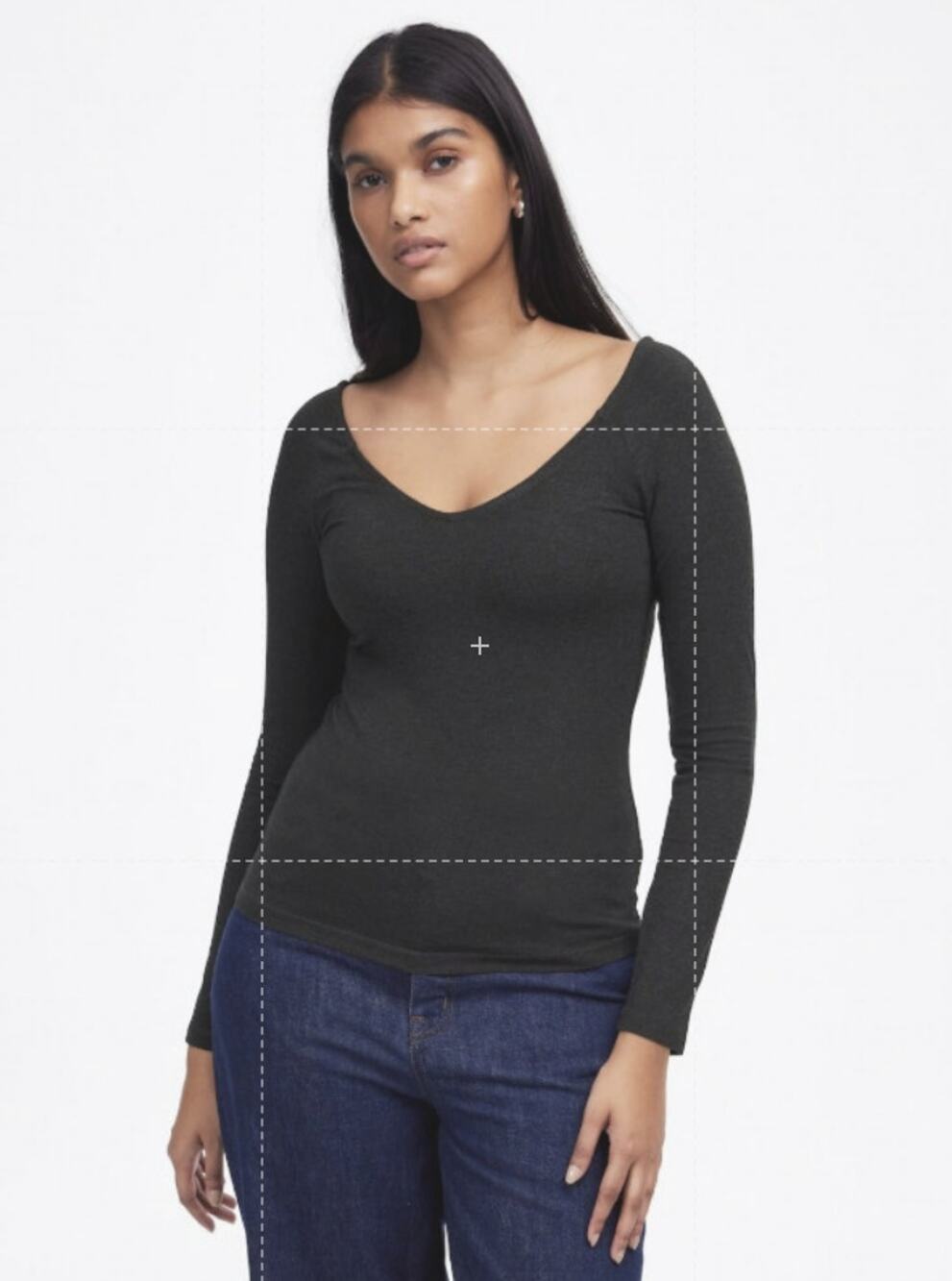 Madewell Jersey Double V-Neck Long-Sleeve Top Womens XS Black Long Sleeve NT721